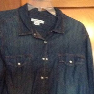 Denim shirt.